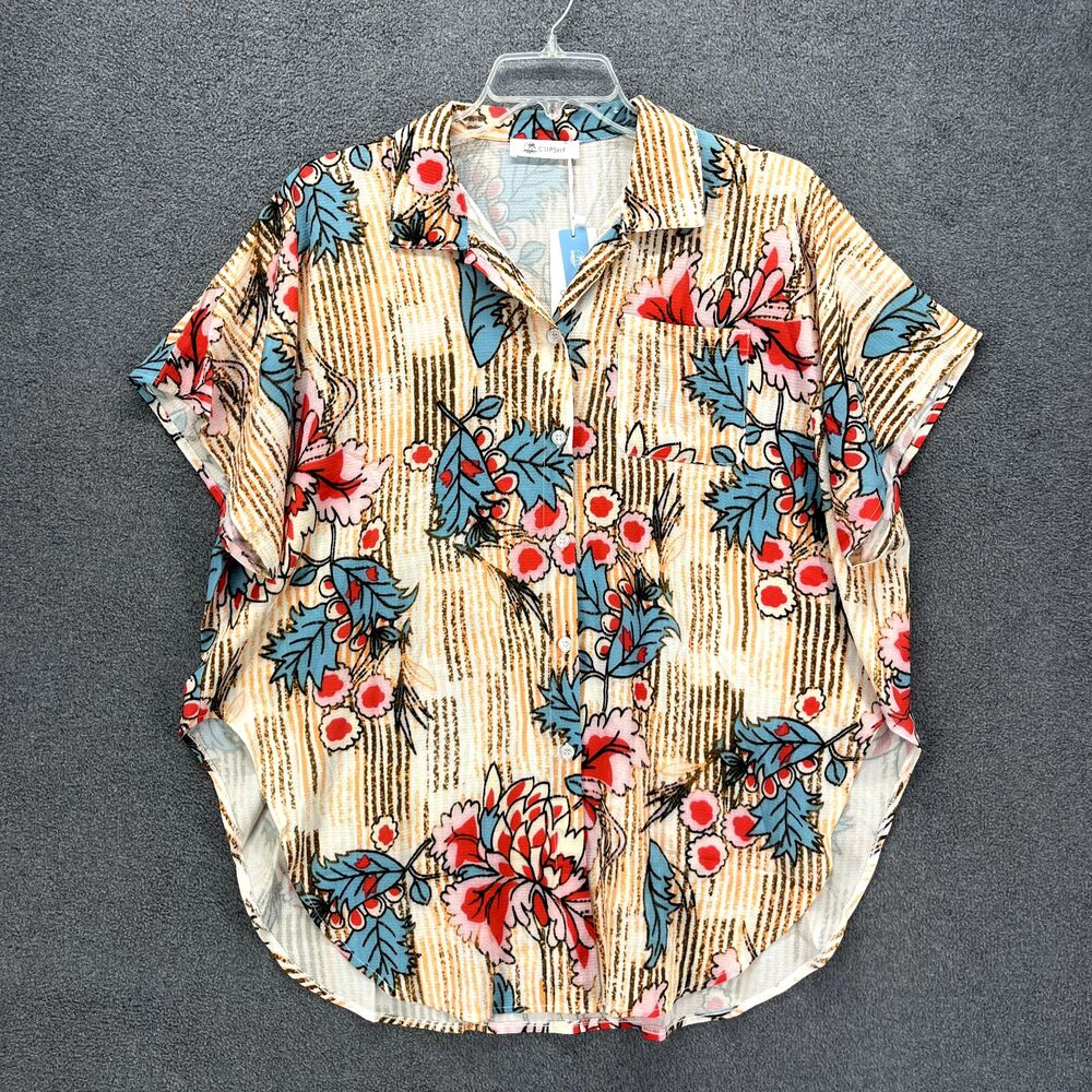 CUPSHE Oversized Top Womens Medium Floral Cover Up Tropical Hawaiian Shirt Tunic